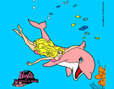 Dibujo Barbie y delfín pintado por maravilla