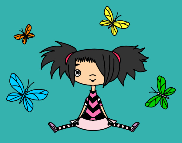 Dibujo Niña con mariposas pintado por solluna