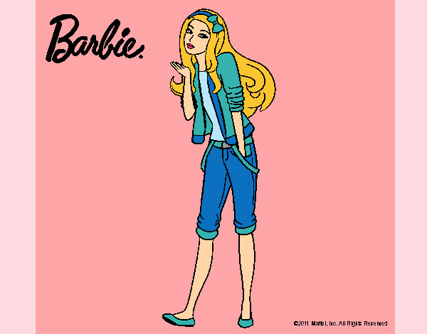 Dibujo Barbie con look casual pintado por queyla