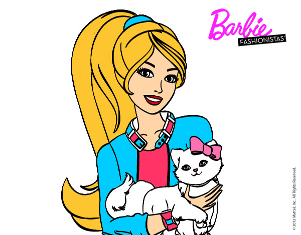 Dibujo Barbie con su linda gatita pintado por mipualina