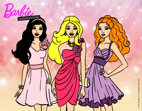 Dibujo Barbie y sus amigas vestidas de fiesta pintado por Elena2000