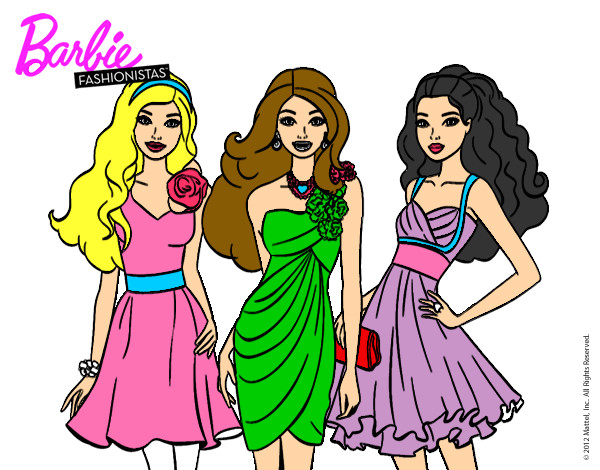 Dibujo Barbie y sus amigas vestidas de fiesta pintado por sebaselgua