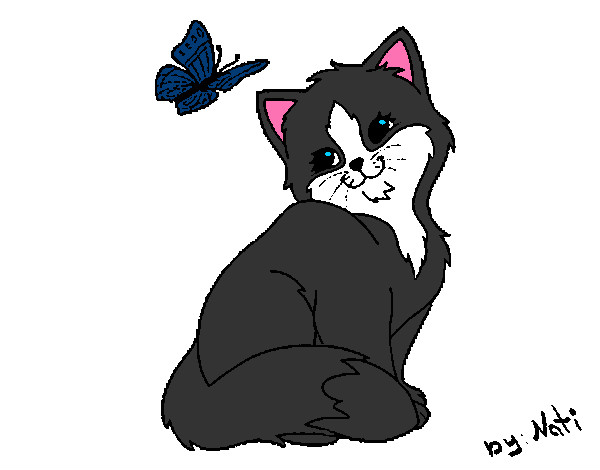 Dibujo Gatito y mariposa pintado por fabiola3