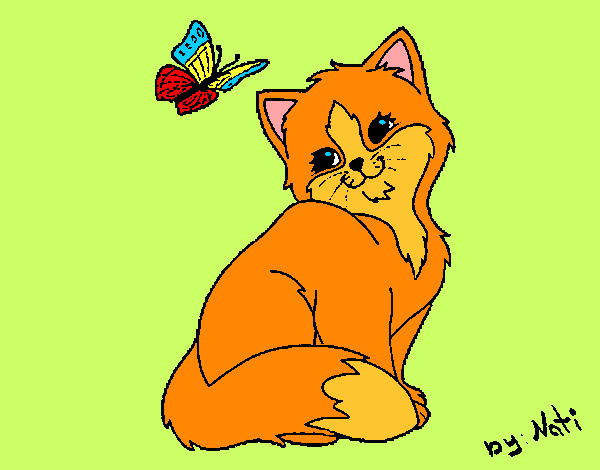 Dibujo Gatito y mariposa pintado por trinx18