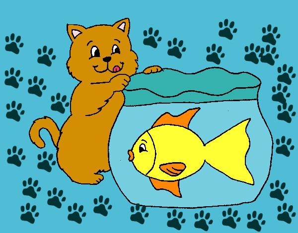 Dibujo Gato y pez pintado por maria200