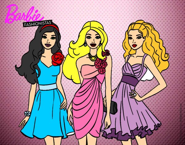 Dibujo Barbie y sus amigas vestidas de fiesta pintado por carl