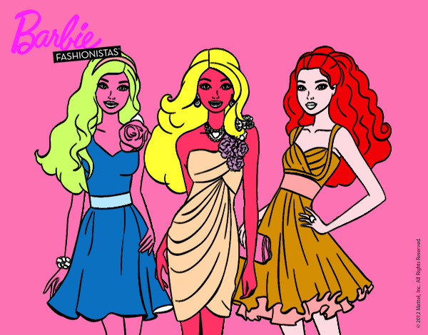 Dibujo Barbie y sus amigas vestidas de fiesta pintado por goherrero