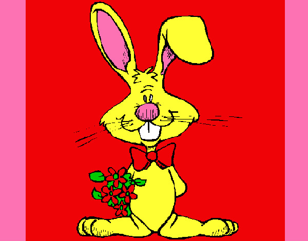 Dibujo Conejo con ramo de flores pintado por carl
