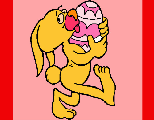 Dibujo Conejo y huevo de pascua pintado por carl