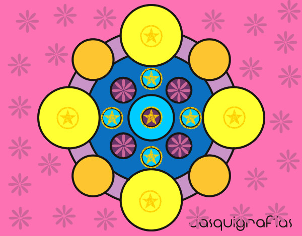 Dibujo Mandala con redondas pintado por rasras