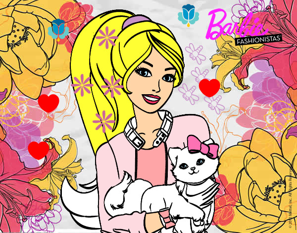 Dibujo Barbie con su linda gatita pintado por Mario2004