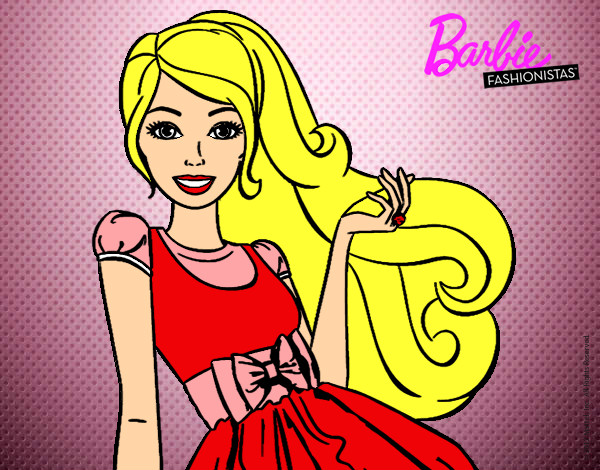 Dibujo Barbie con su vestido con lazo pintado por carl