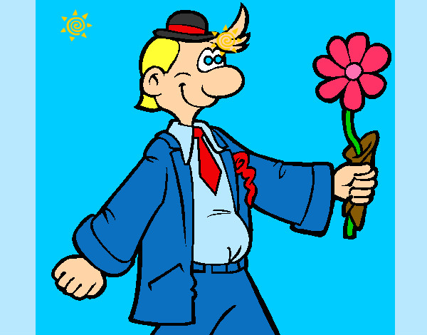 Dibujo Hombre contento con una flor pintado por dulcy