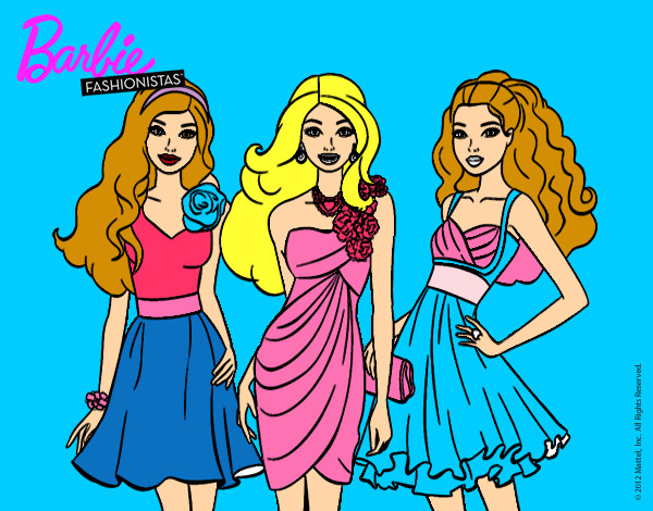 Dibujo Barbie y sus amigas vestidas de fiesta pintado por ArielLaura