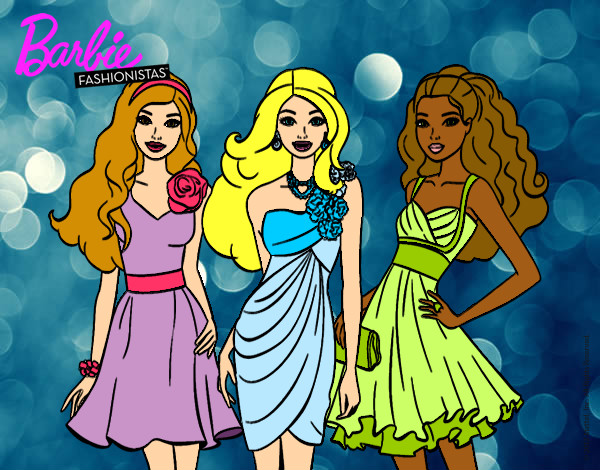 Dibujo Barbie y sus amigas vestidas de fiesta pintado por neruxxi