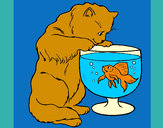 Dibujo Gato mirando al pez pintado por espinosa