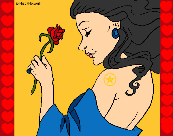 Dibujo Princesa con una rosa pintado por Divaloal