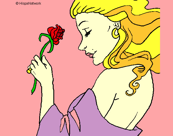 Dibujo Princesa con una rosa pintado por melaa