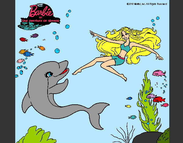 Dibujo Barbie jugando con un delfín pintado por luzmari