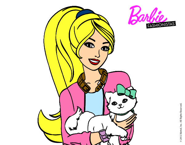 Dibujo Barbie con su linda gatita pintado por piaopazo