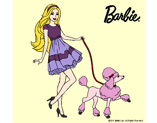 Dibujo Barbie paseando a su mascota pintado por MENCHUX