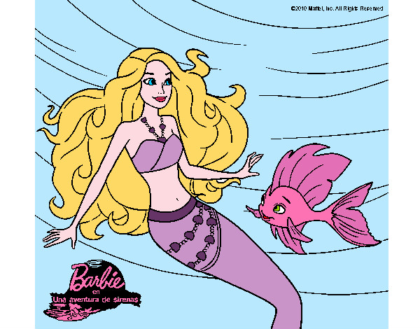 Dibujo Barbie sirena con su amiga pez pintado por gabi10
