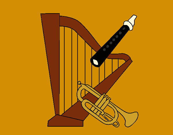 arpa, flauta y trompeta