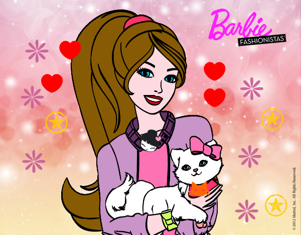 Dibujo Barbie con su linda gatita pintado por kirlyac