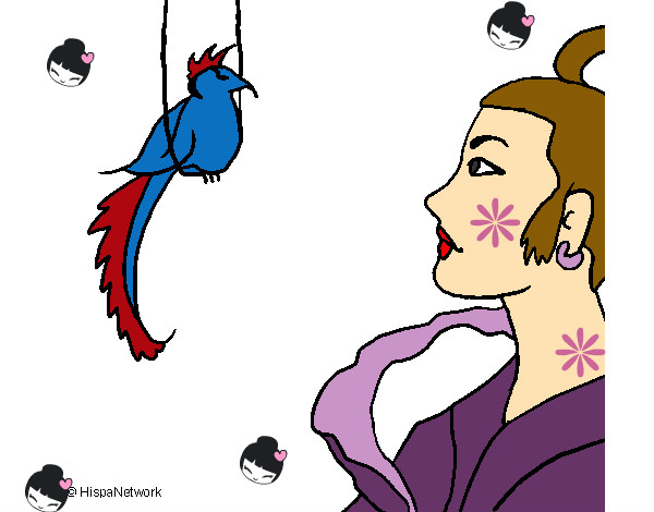 Dibujo Mujer y pájaro pintado por andrea8