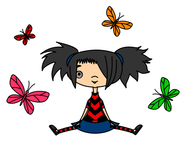 Dibujo Niña con mariposas pintado por Renula