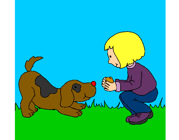 Dibujo Niña y perro jugando pintado por Renula