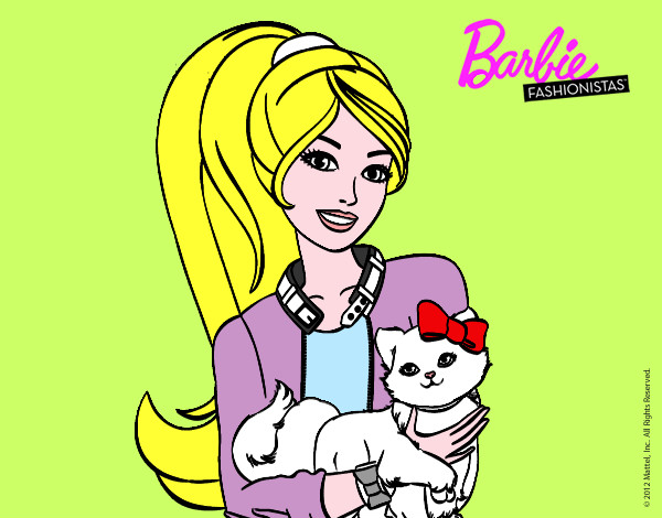 Dibujo Barbie con su linda gatita pintado por mf_816