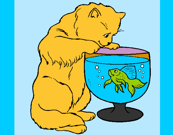 Dibujo Gato mirando al pez pintado por Anderiyo