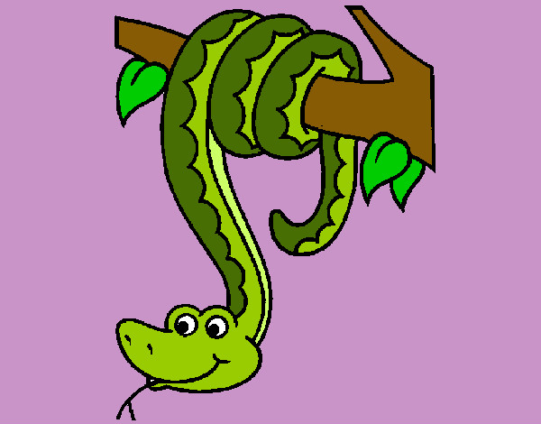 Dibujo Serpiente colgada de un árbol pintado por wesky