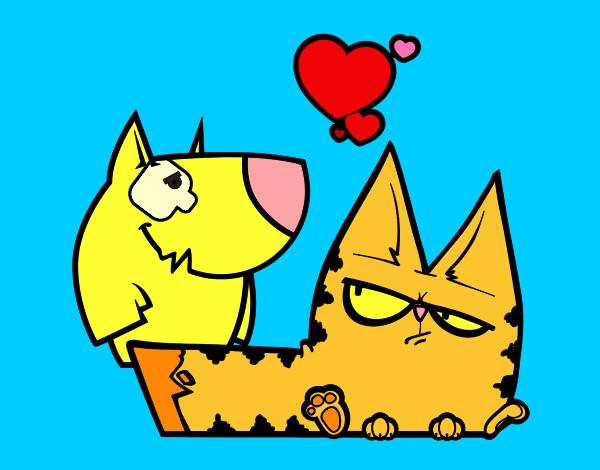 Dibujo Perro y gato enamorados pintado por charito