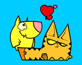 Dibujo Perro y gato enamorados pintado por charito
