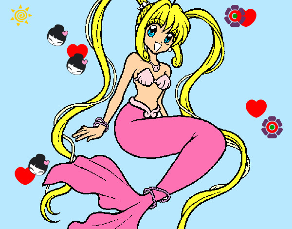 Dibujo Sirena con perlas pintado por laura00