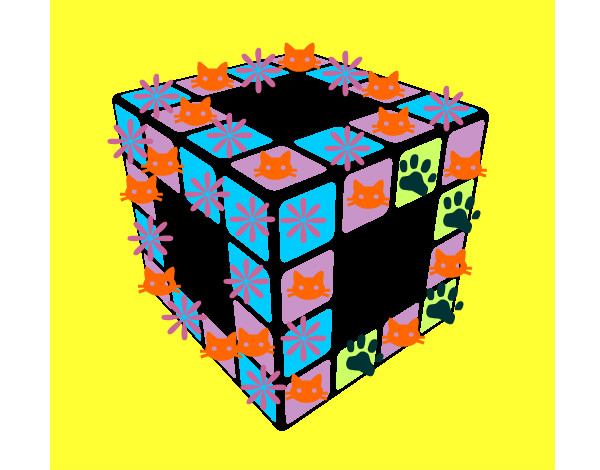 Dibujo Cubo de Rubik pintado por piezitos
