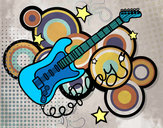 Dibujo Guitarra y estrellas pintado por josea