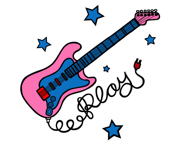 Dibujo Guitarra y estrellas pintado por valrntina