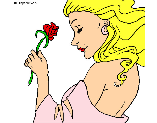 Dibujo Princesa con una rosa pintado por Rake333