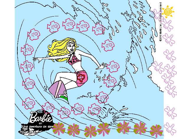 Dibujo Barbie practicando surf pintado por mismis