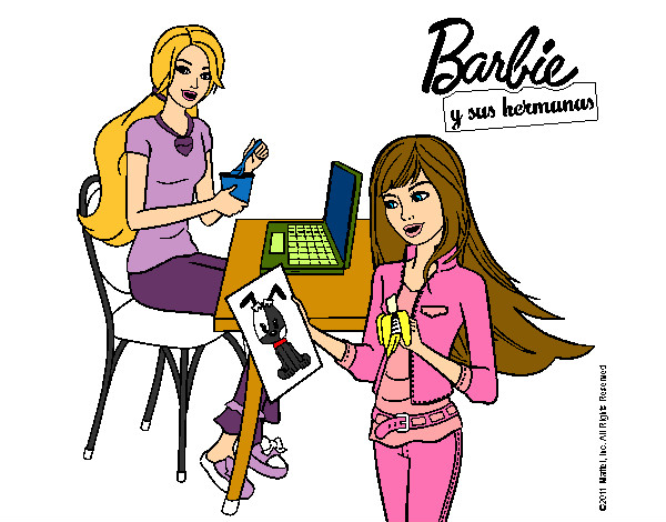 Dibujo Barbie y su hermana merendando pintado por AnnieMCH