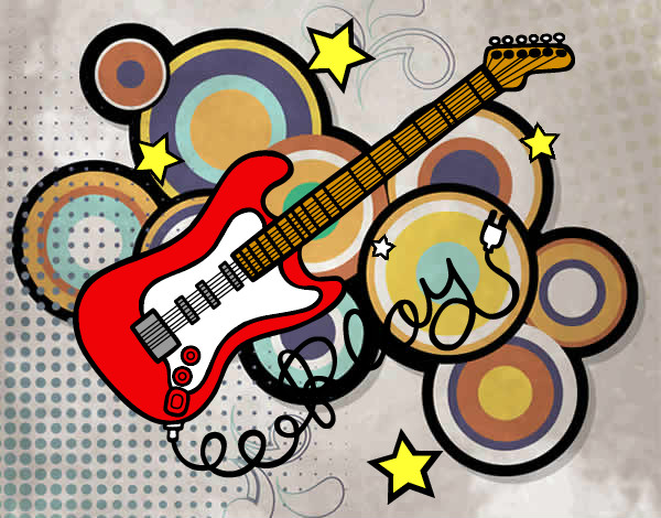 Dibujo Guitarra y estrellas pintado por camilatopa