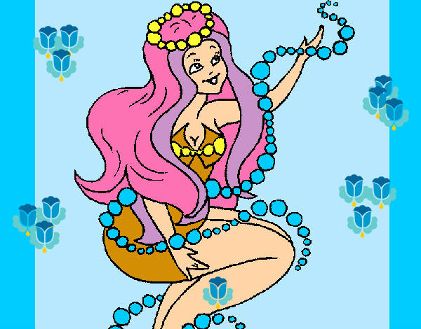 Dibujo Sirena entre burbujas pintado por natyk