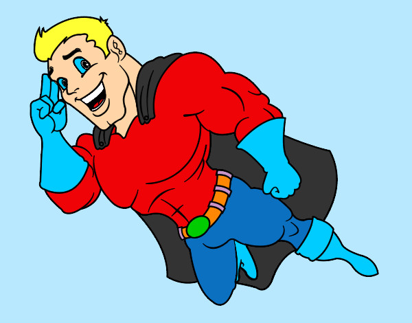 Dibujo Superhéroe volando pintado por dars