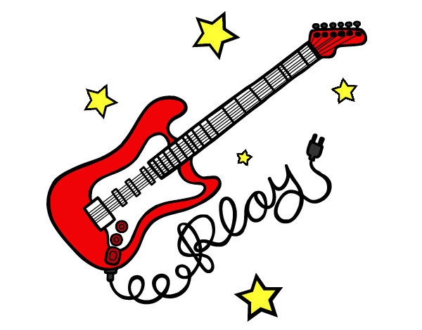 Dibujo Guitarra y estrellas pintado por babycosito