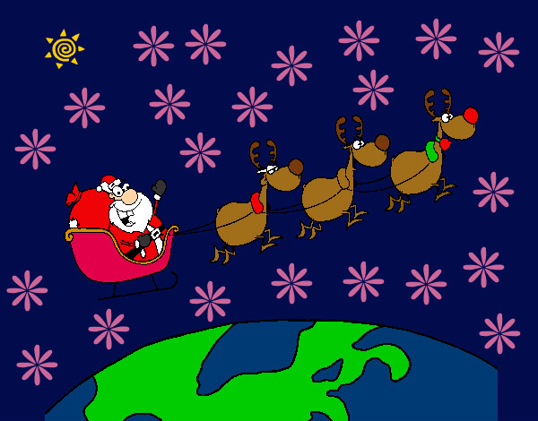 Dibujo Papa Noel repartiendo regalos 3 pintado por karolsofia