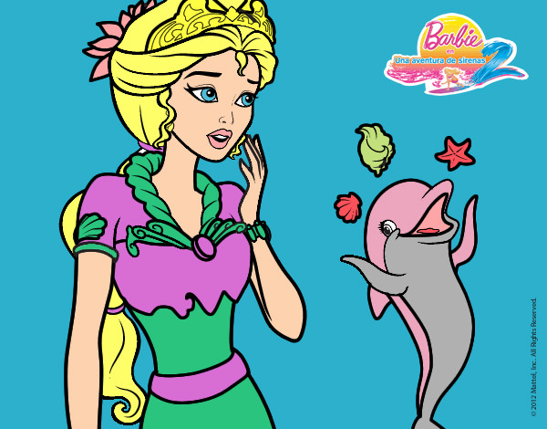 Dibujo Sirena con delfín pintado por kika345