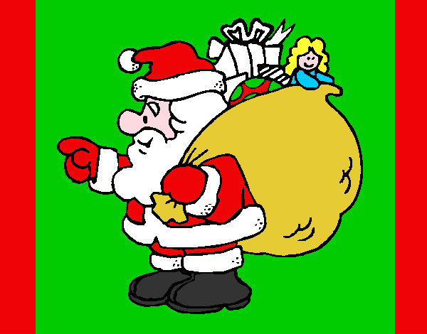 Dibujo Papa Noel con el saco de regalos 1 pintado por fitopaez
